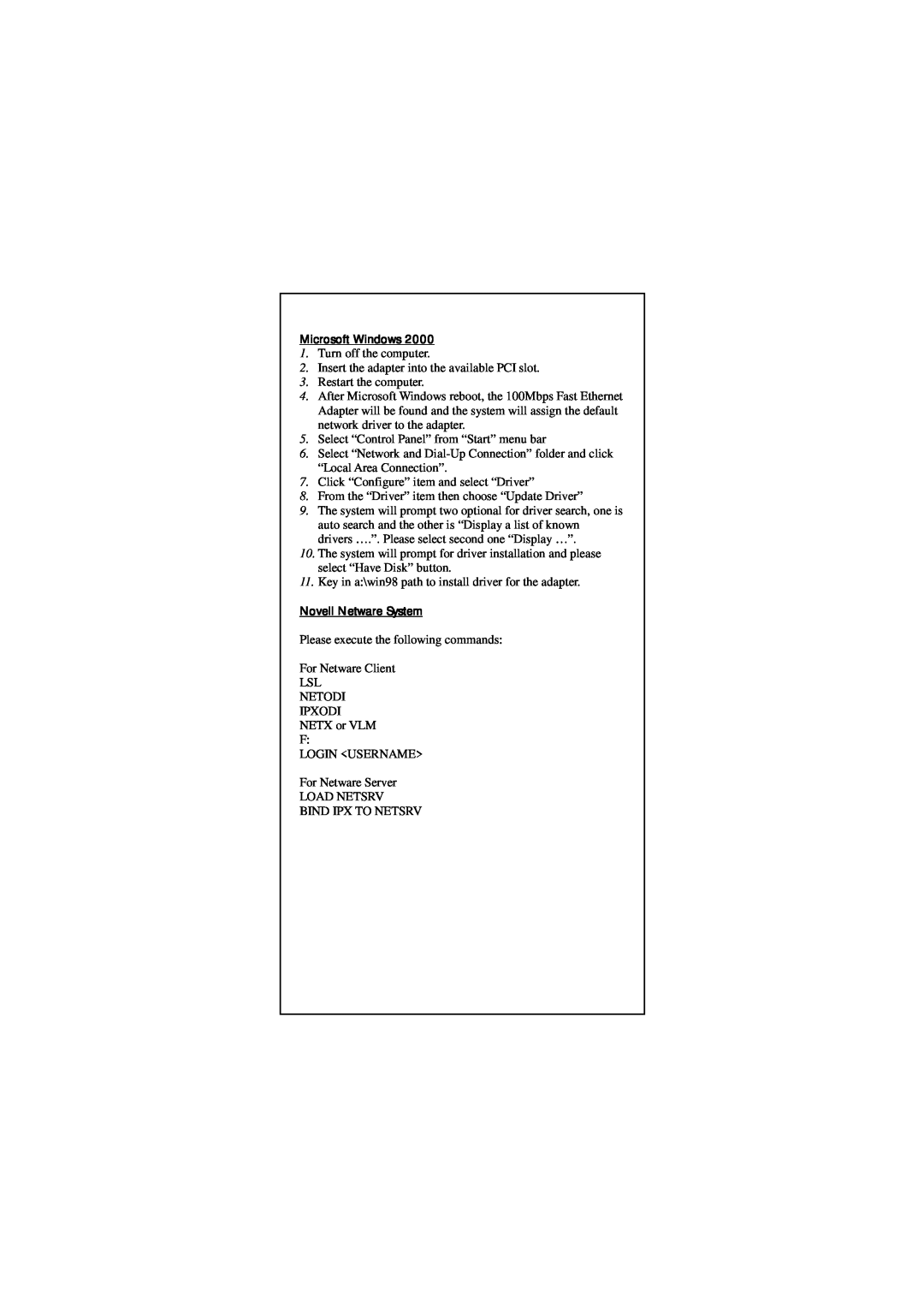 MicroNet Technology SP2515 SERIES manual Microsoft Windows, Novell Netware System 