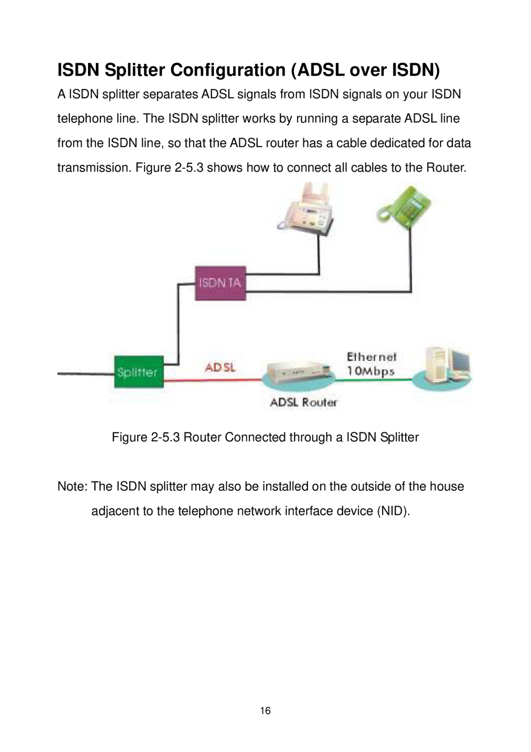 MicroNet Technology SP3367A Isdn Splitter Configuration Adsl over Isdn, Router Connected through a Isdn Splitter 