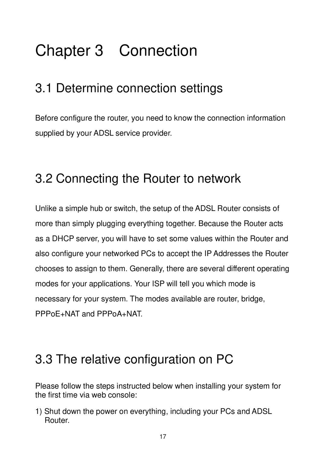 MicroNet Technology SP3367A user manual Connection, Determine connection settings, Connecting the Router to network 