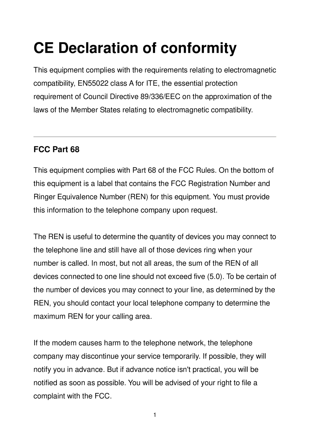 MicroNet Technology SP3367A user manual CE Declaration of conformity, FCC Part 