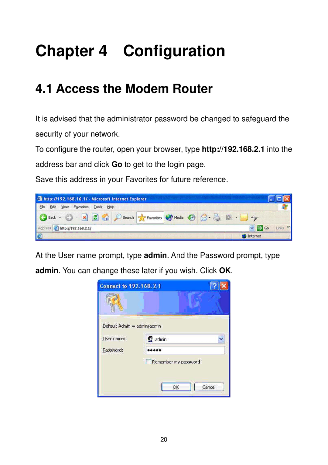 MicroNet Technology SP3367A user manual Configuration, Access the Modem Router 