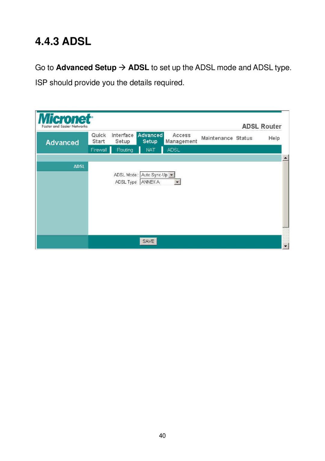 MicroNet Technology SP3367A user manual Adsl 