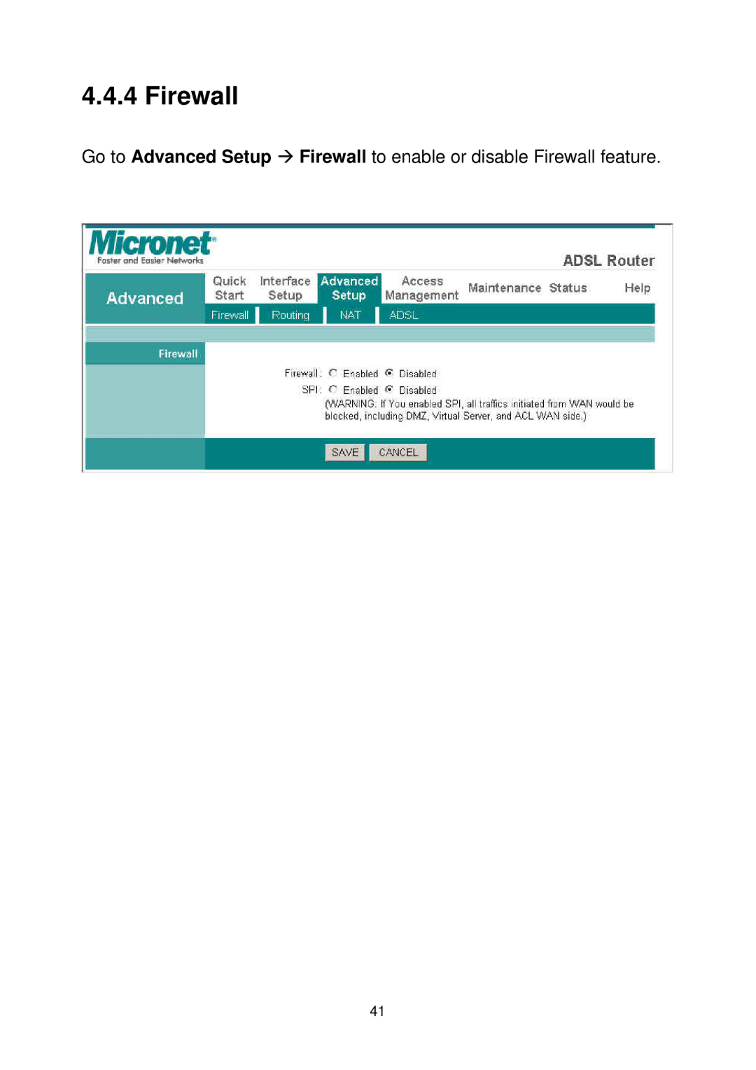 MicroNet Technology SP3367A user manual Firewall 