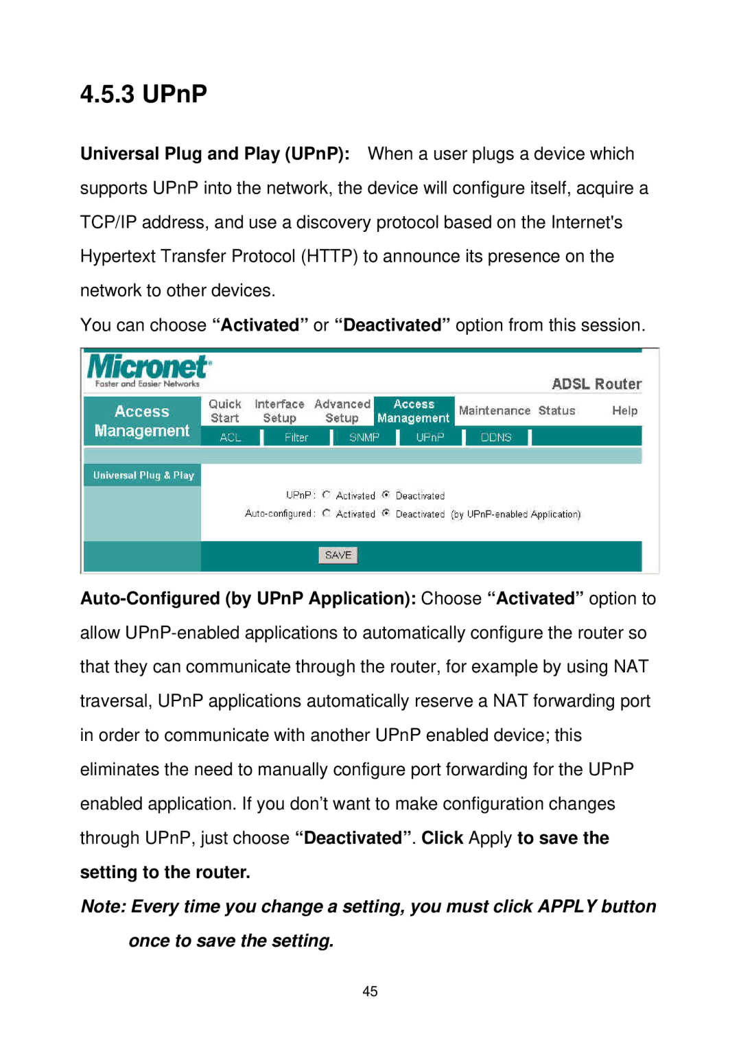 MicroNet Technology SP3367A user manual UPnP 