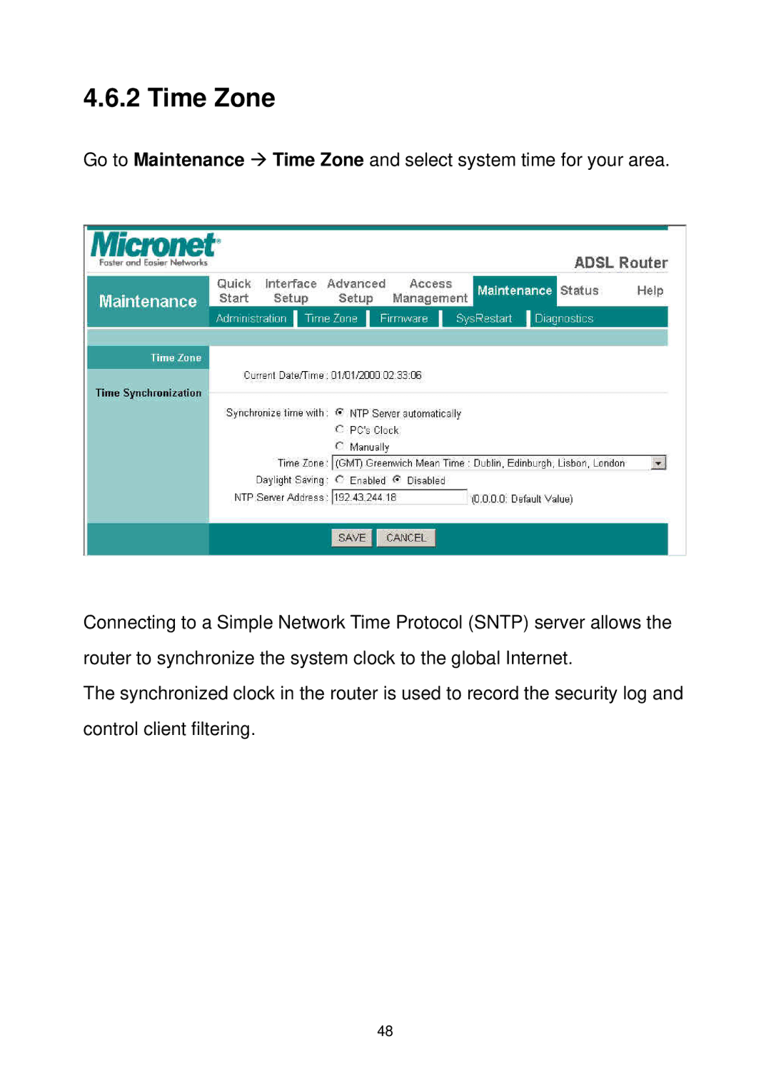 MicroNet Technology SP3367A user manual Time Zone 