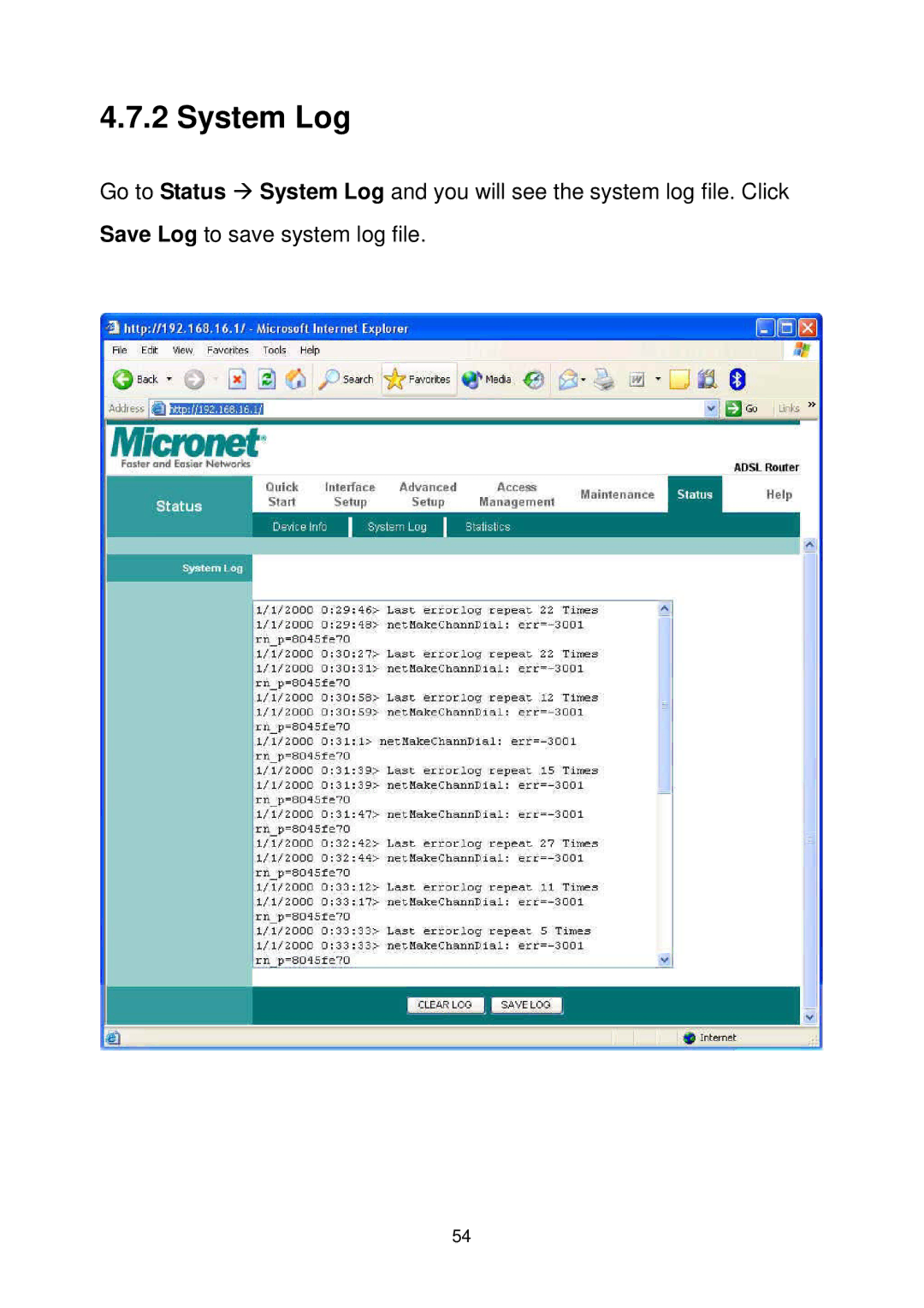 MicroNet Technology SP3367A user manual System Log 