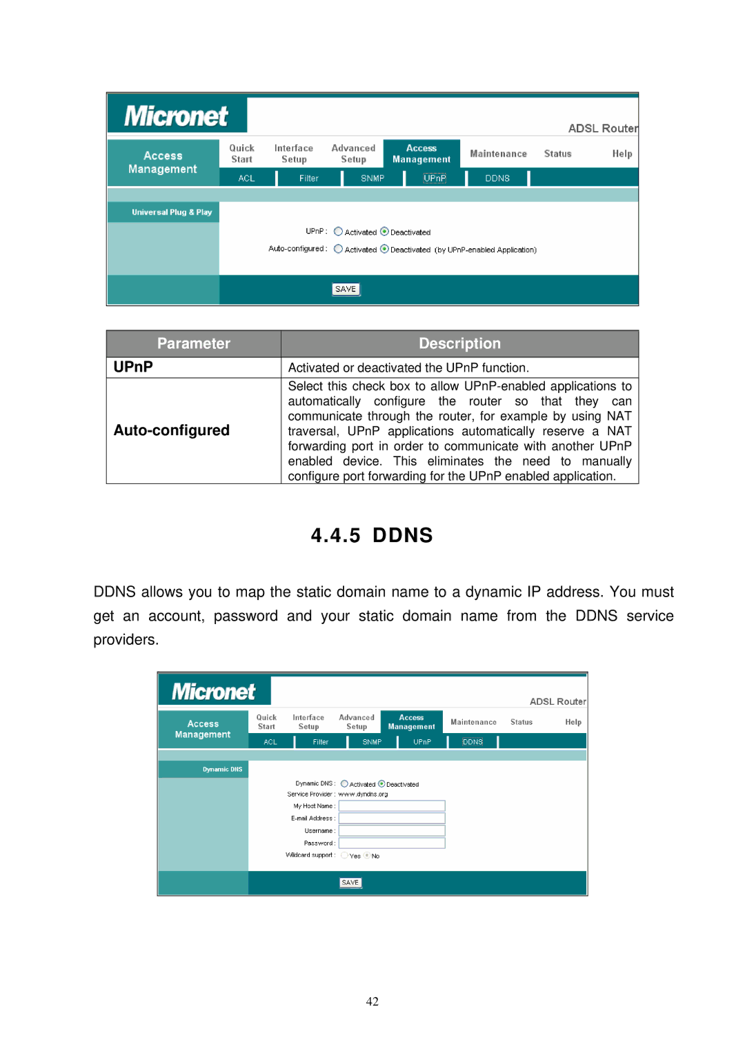 MicroNet Technology SP3367N user manual Ddns, UPnP, Auto-configured 