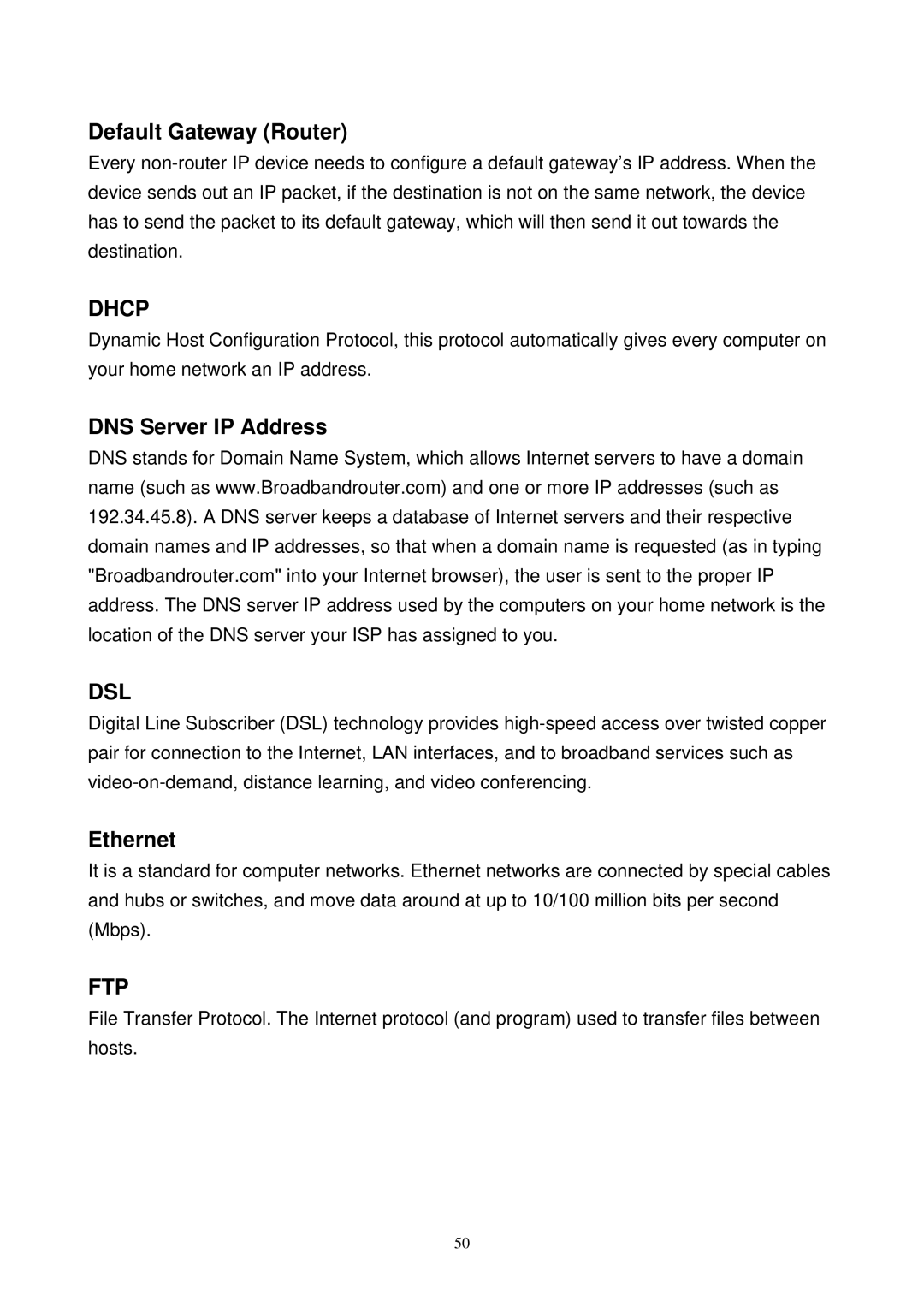 MicroNet Technology SP3367N user manual Default Gateway Router, DNS Server IP Address, Ethernet 