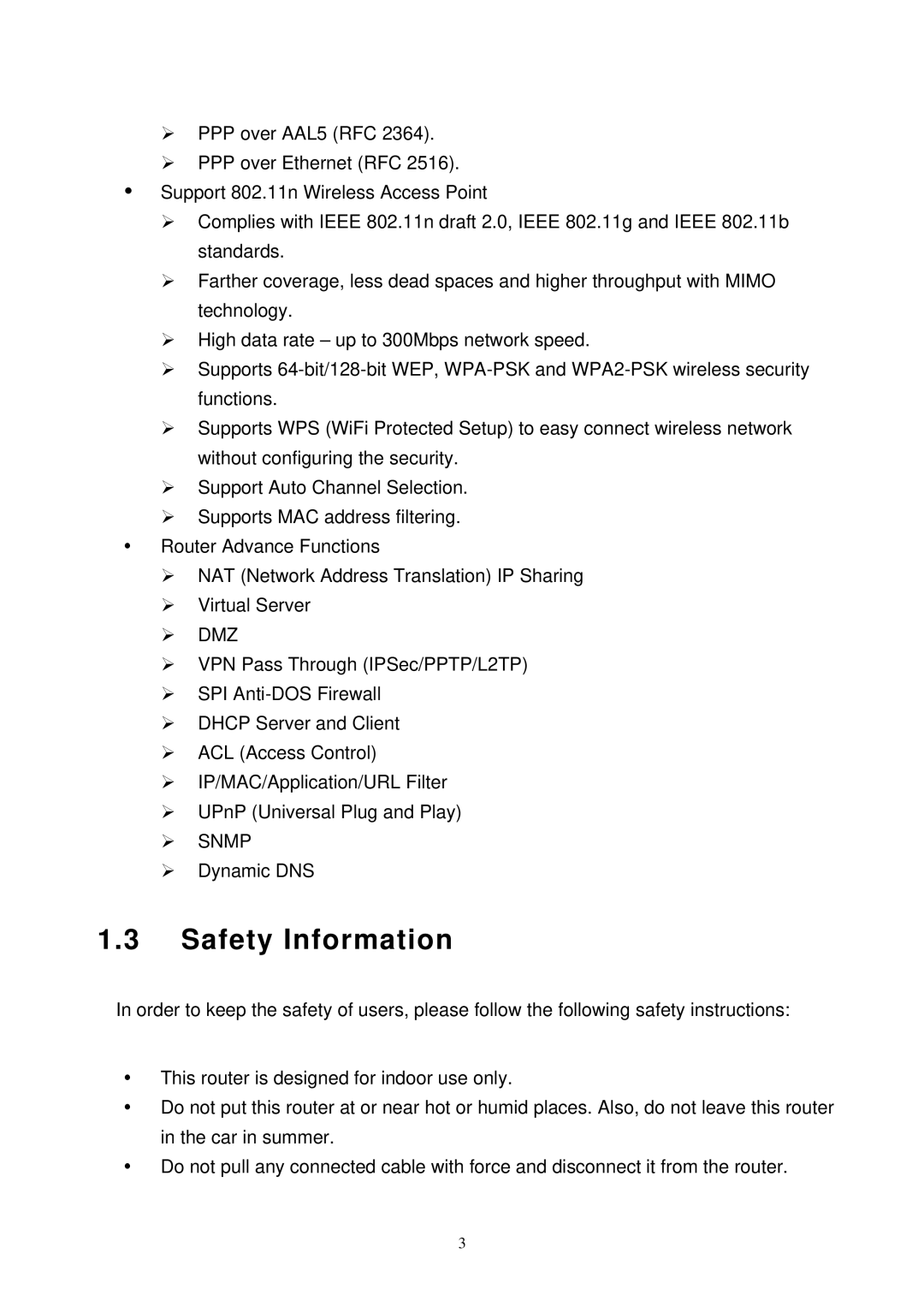 MicroNet Technology SP3367N user manual Safety Information, ¾ DMZ 