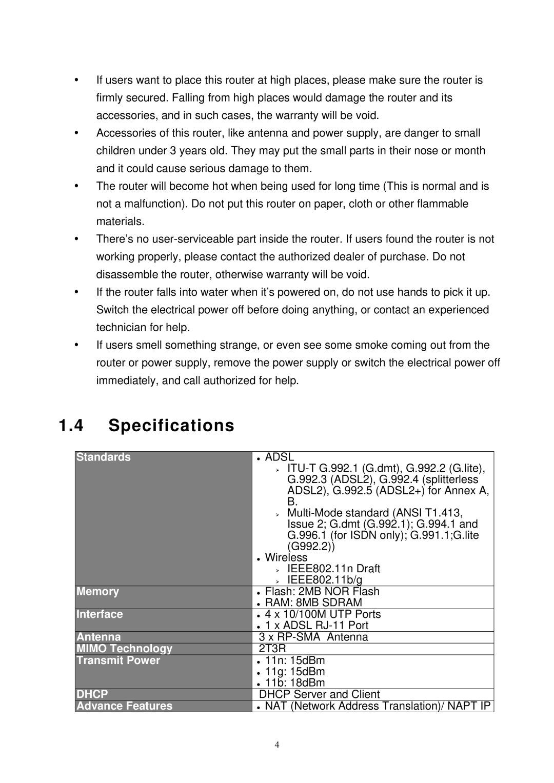 MicroNet Technology SP3367N user manual Specifications, Standards 