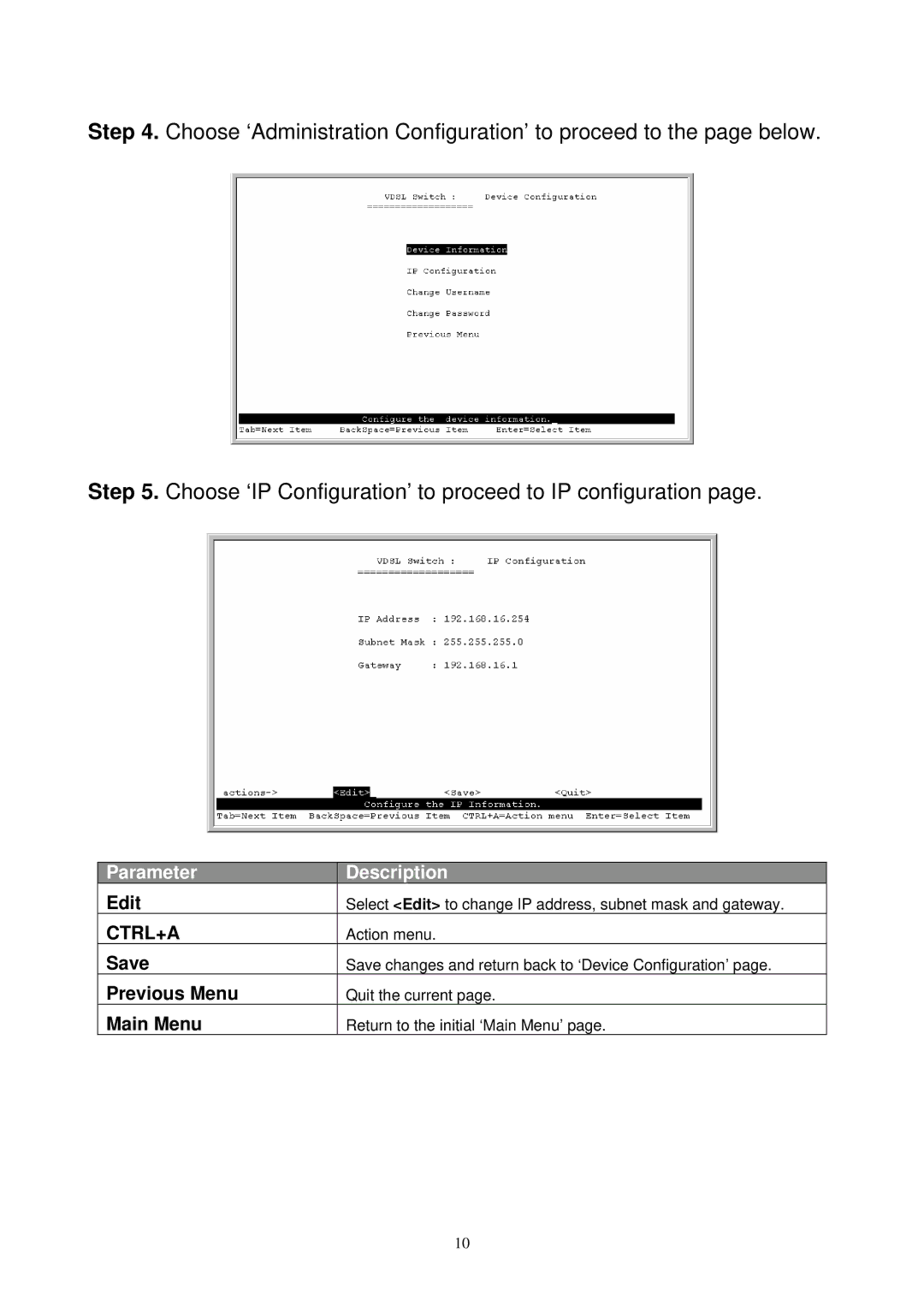 MicroNet Technology SP3508A manual Edit, Save, Previous Menu, Main Menu 