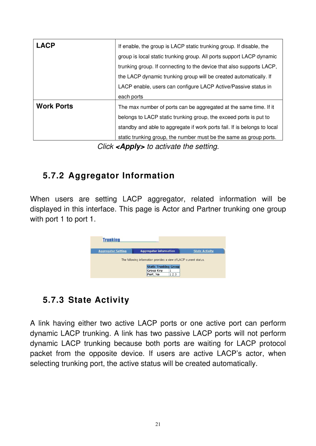 MicroNet Technology SP3508A manual Aggregator Information, State Activity 