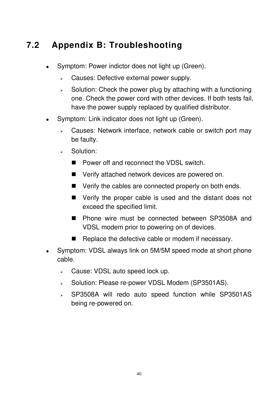 MicroNet Technology SP3508A manual Appendix B Troubleshooting 