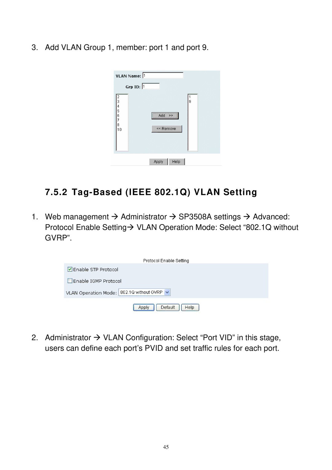 MicroNet Technology SP3508A manual Tag-Based Ieee 802.1Q Vlan Setting 