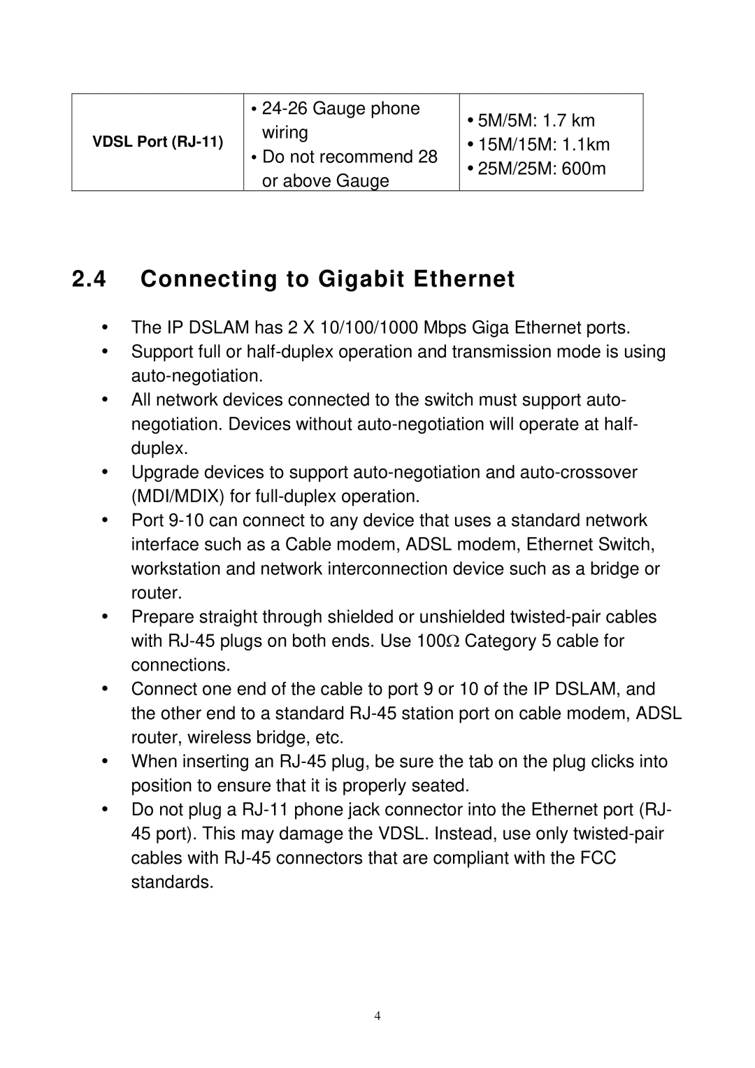 MicroNet Technology SP3508A manual Connecting to Gigabit Ethernet, Vdsl Port RJ-11 