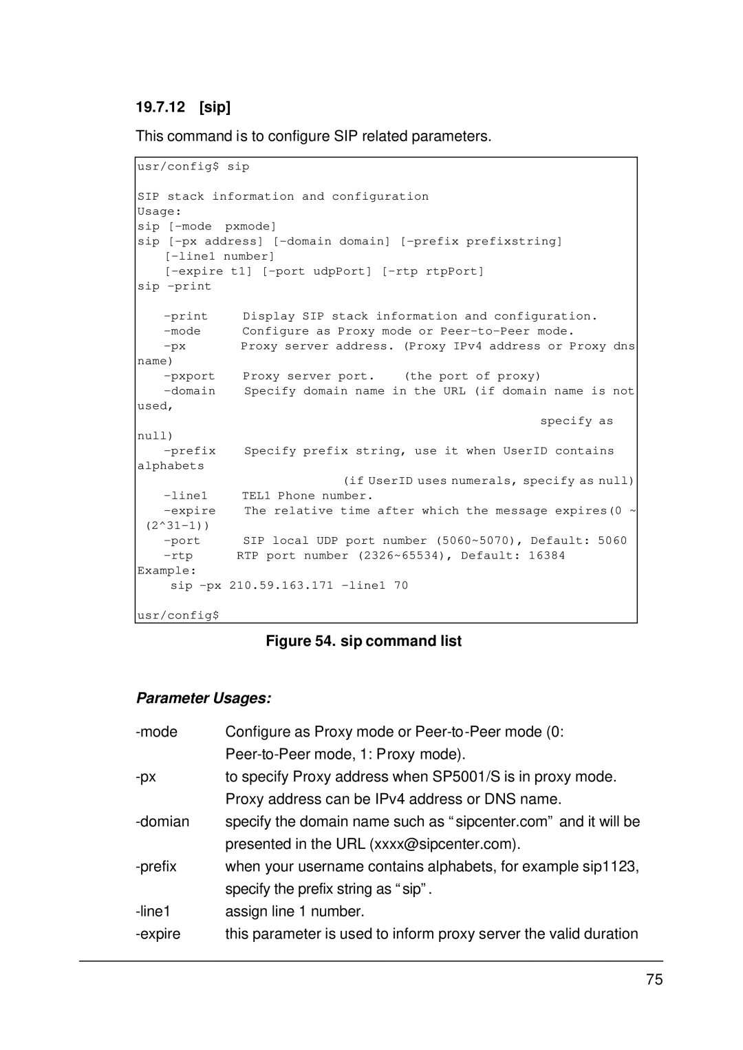 MicroNet Technology SP5001/S user manual 19.7.12 sip, Sip command list 