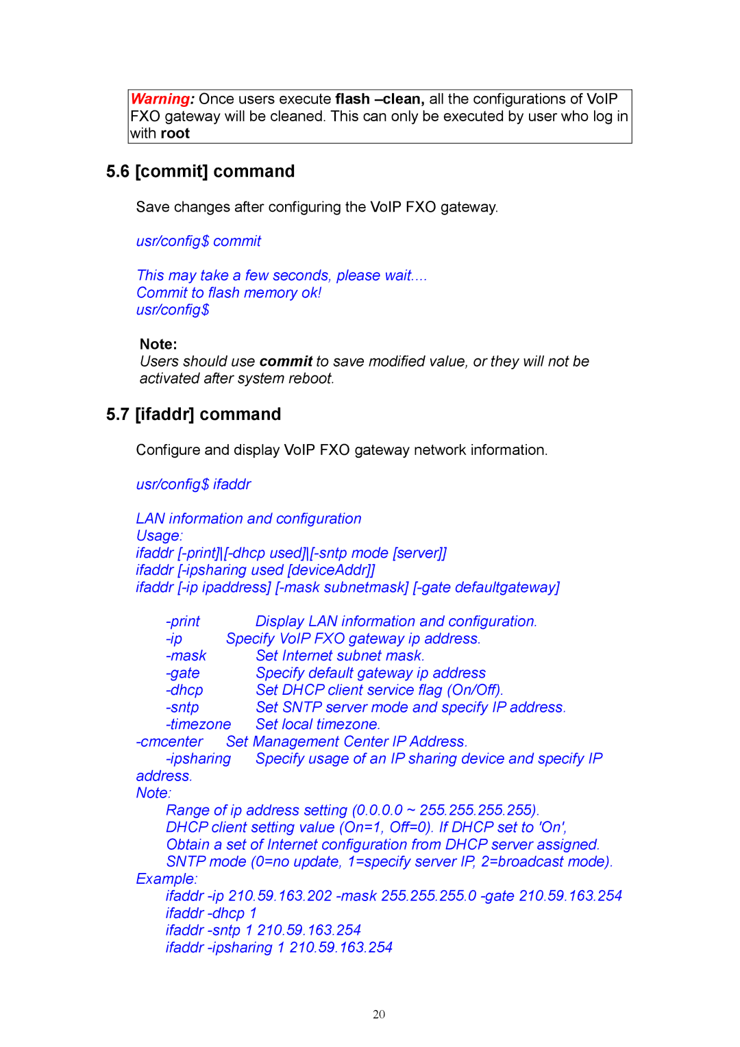 MicroNet Technology SP5054, SP5050, SP5052 user manual Commit command, Ifaddr command 