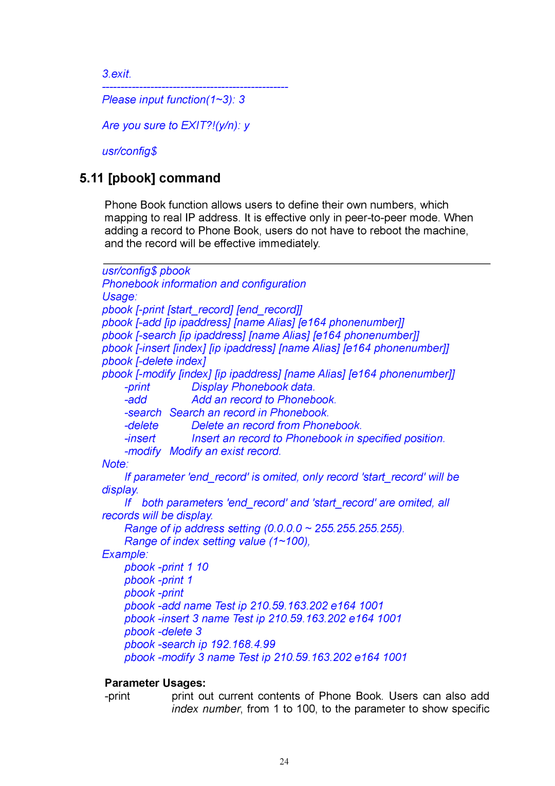 MicroNet Technology SP5050, SP5052, SP5054 user manual Pbook command, Parameter Usages 