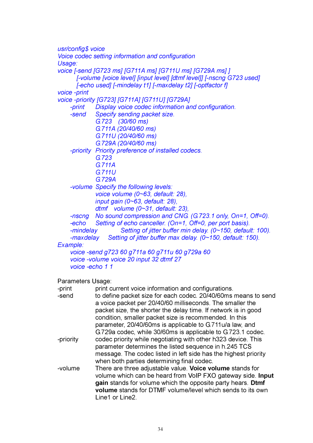 MicroNet Technology SP5052, SP5050, SP5054 user manual Display voice codec information and configuration 