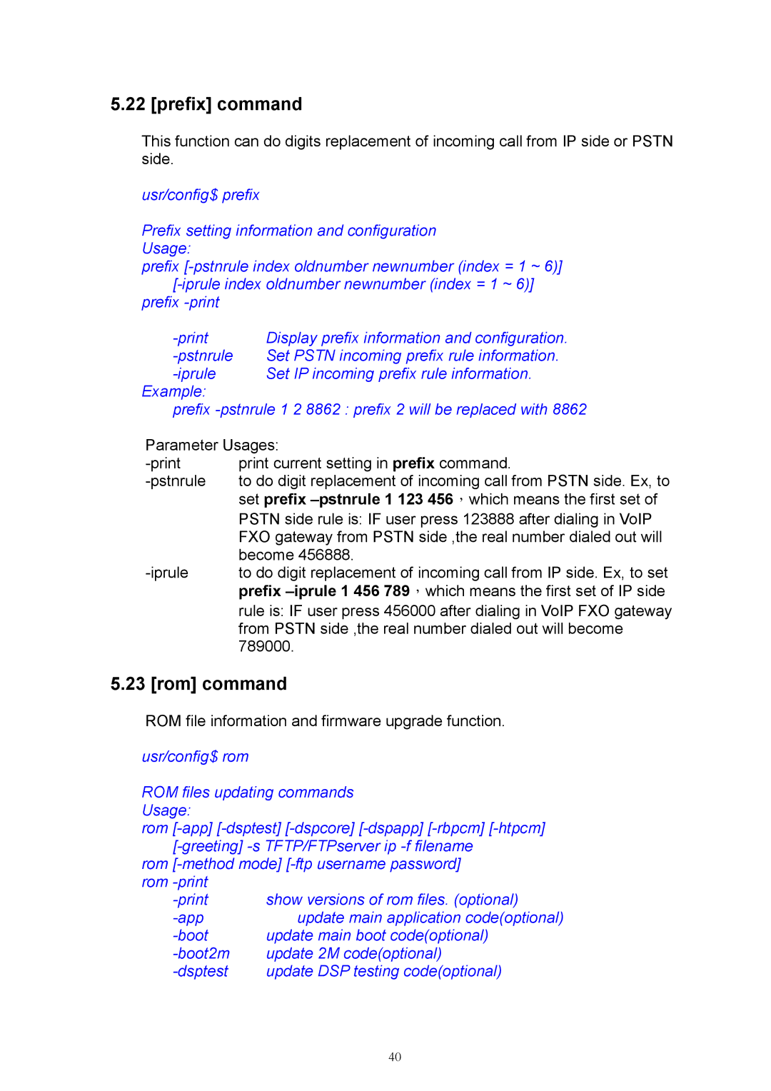 MicroNet Technology SP5052, SP5050, SP5054 user manual Prefix command, Rom command 