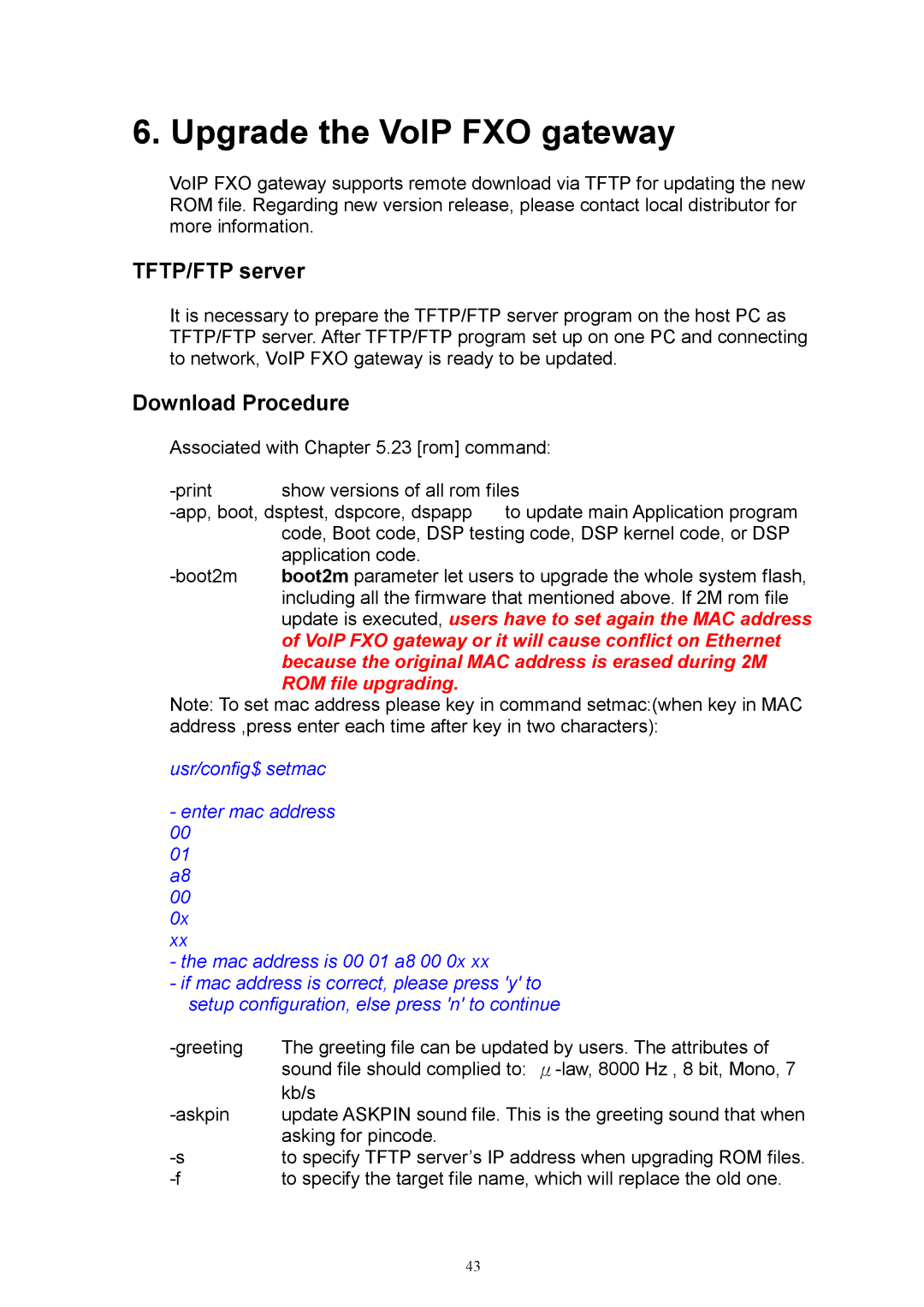 MicroNet Technology SP5052, SP5050, SP5054 user manual Upgrade the VoIP FXO gateway, TFTP/FTP server, Download Procedure 