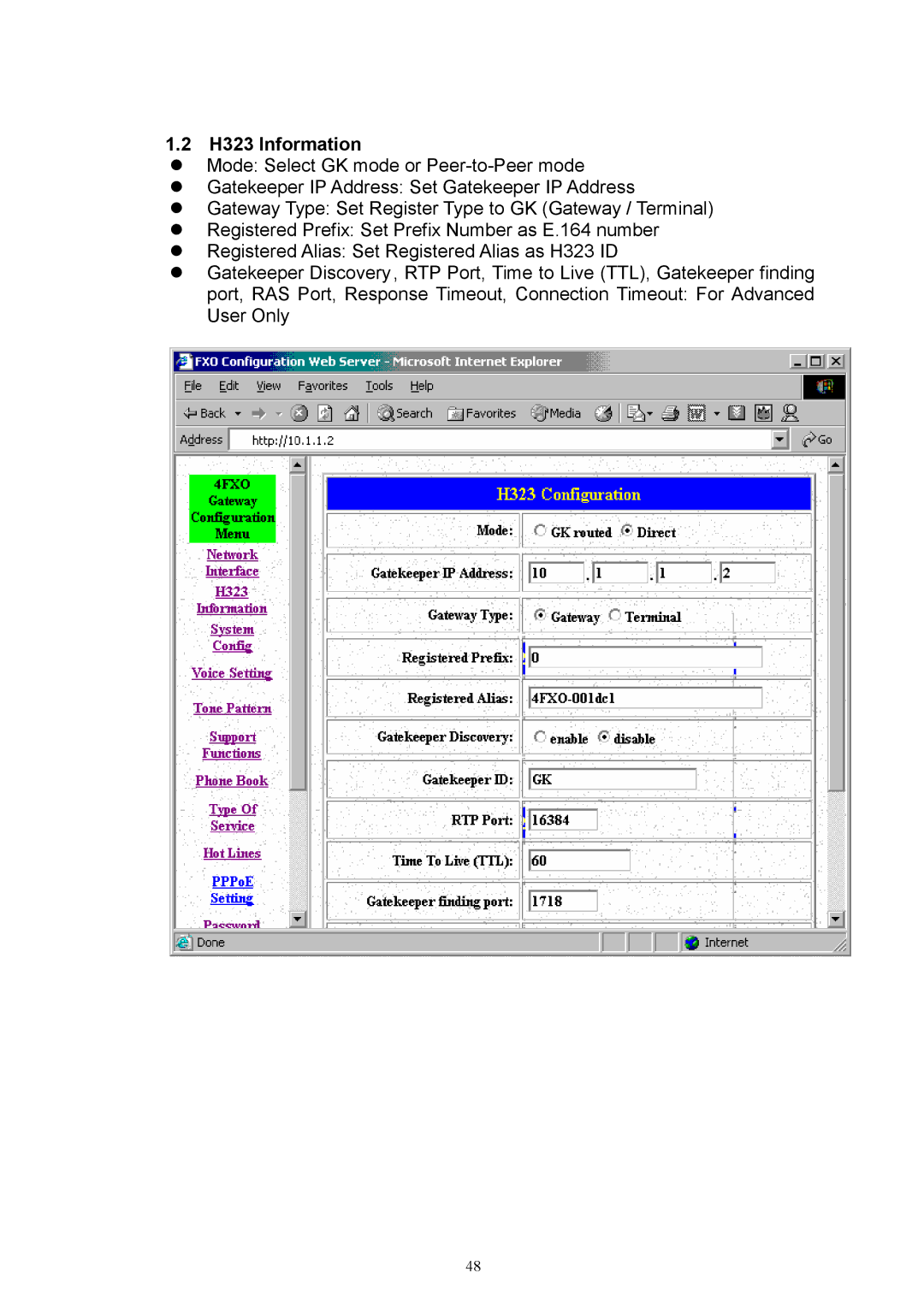 MicroNet Technology SP5050, SP5052, SP5054 user manual H323 Information 