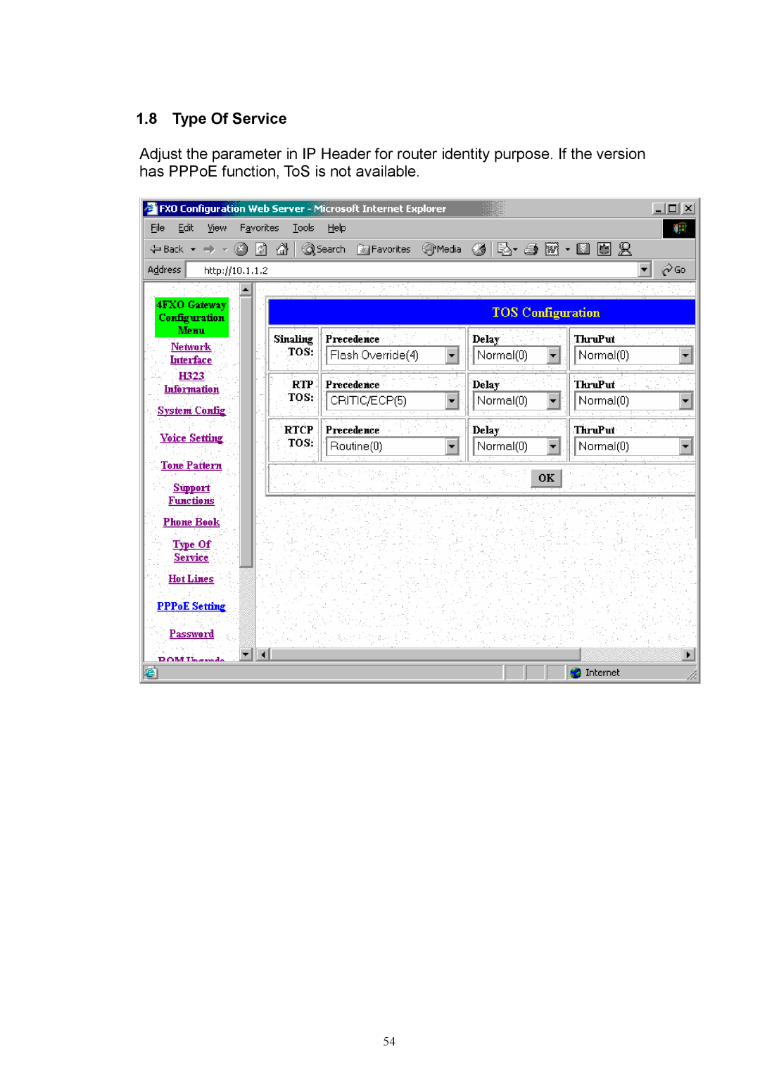 MicroNet Technology SP5050, SP5052, SP5054 user manual Type Of Service 