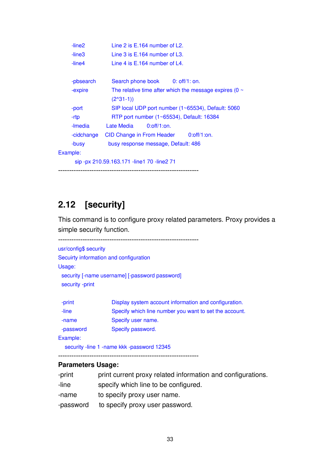 MicroNet Technology SP5052A/S, SP5054A/S user manual Security, Parameters Usage 