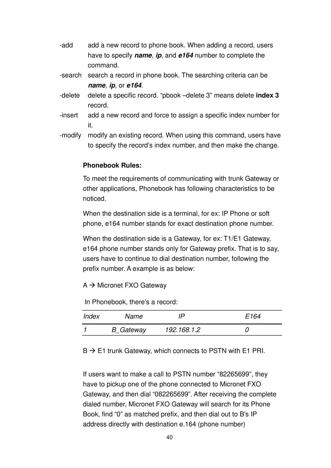 MicroNet Technology SP5054A/S, SP5052A/S user manual Name, ip, or e164, Phonebook Rules 