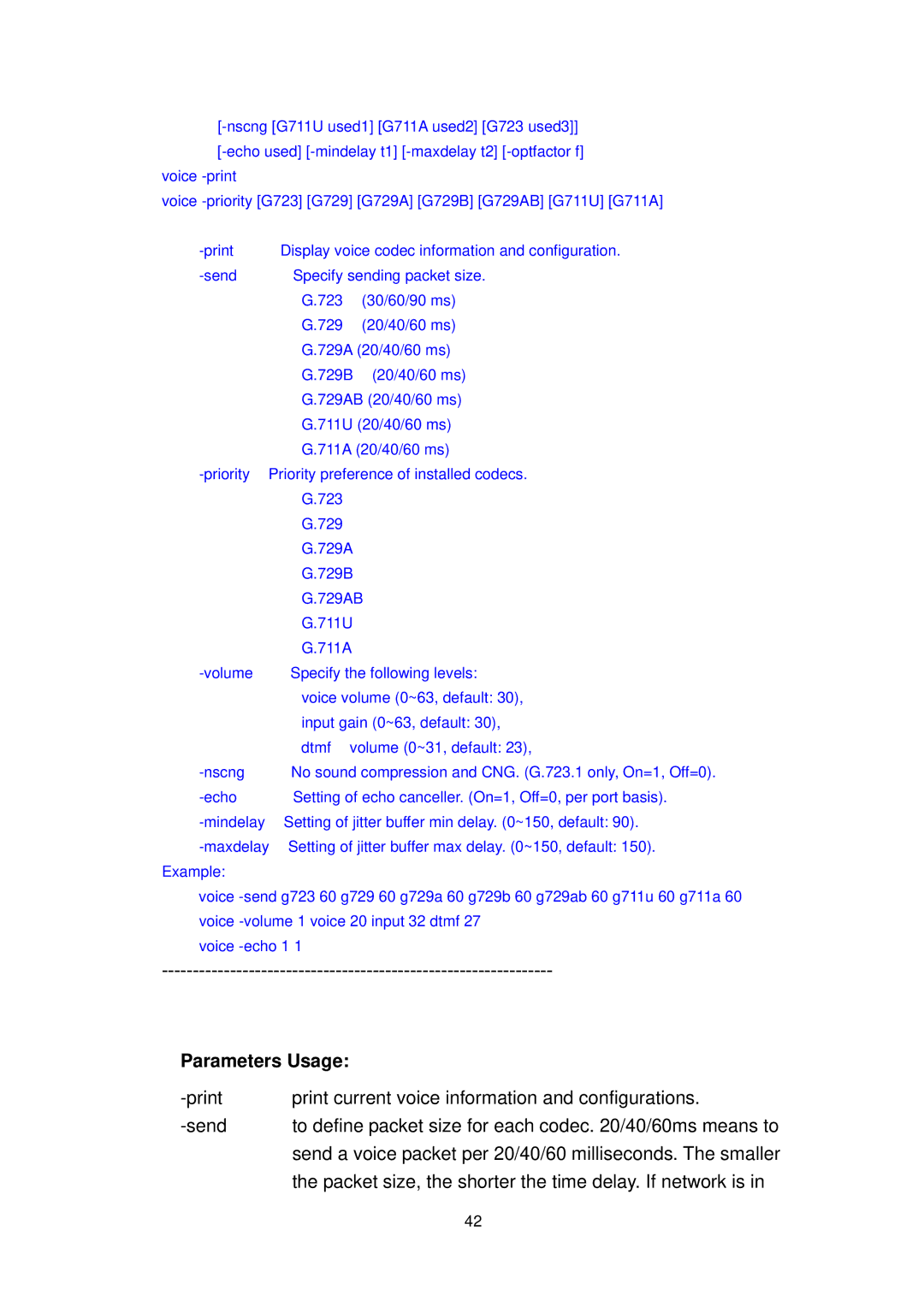 MicroNet Technology SP5054A/S, SP5052A/S user manual Display voice codec information and configuration 