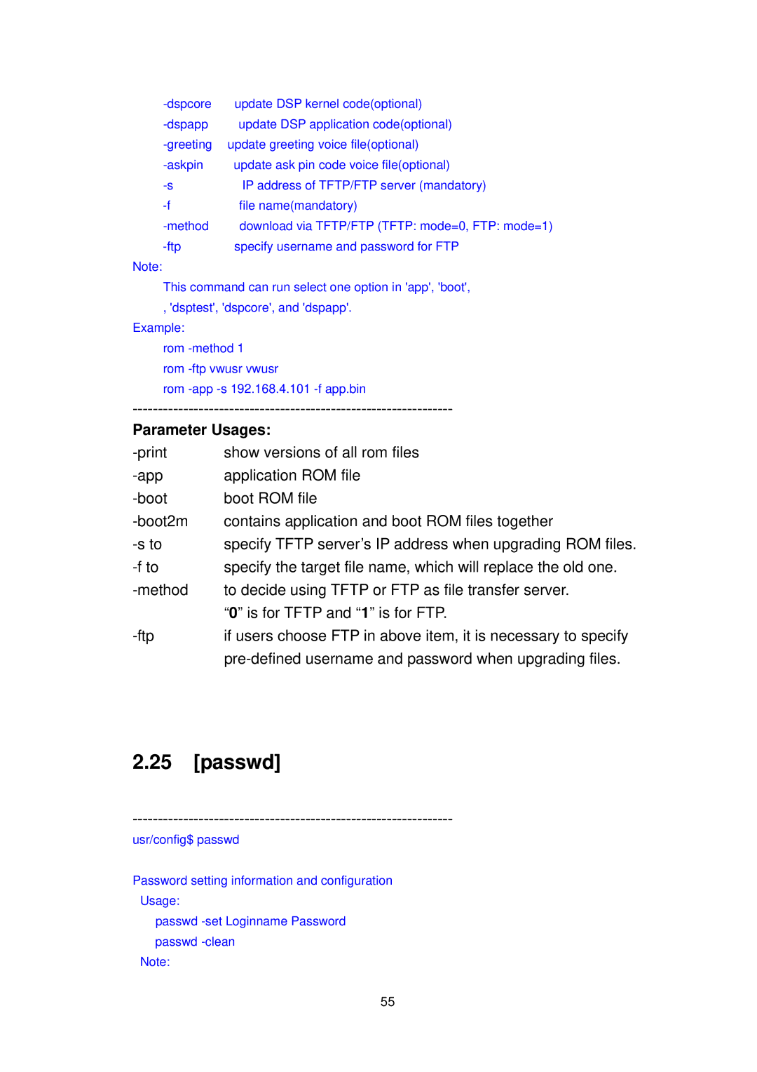 MicroNet Technology SP5052A/S, SP5054A/S user manual Passwd, Parameter Usages 