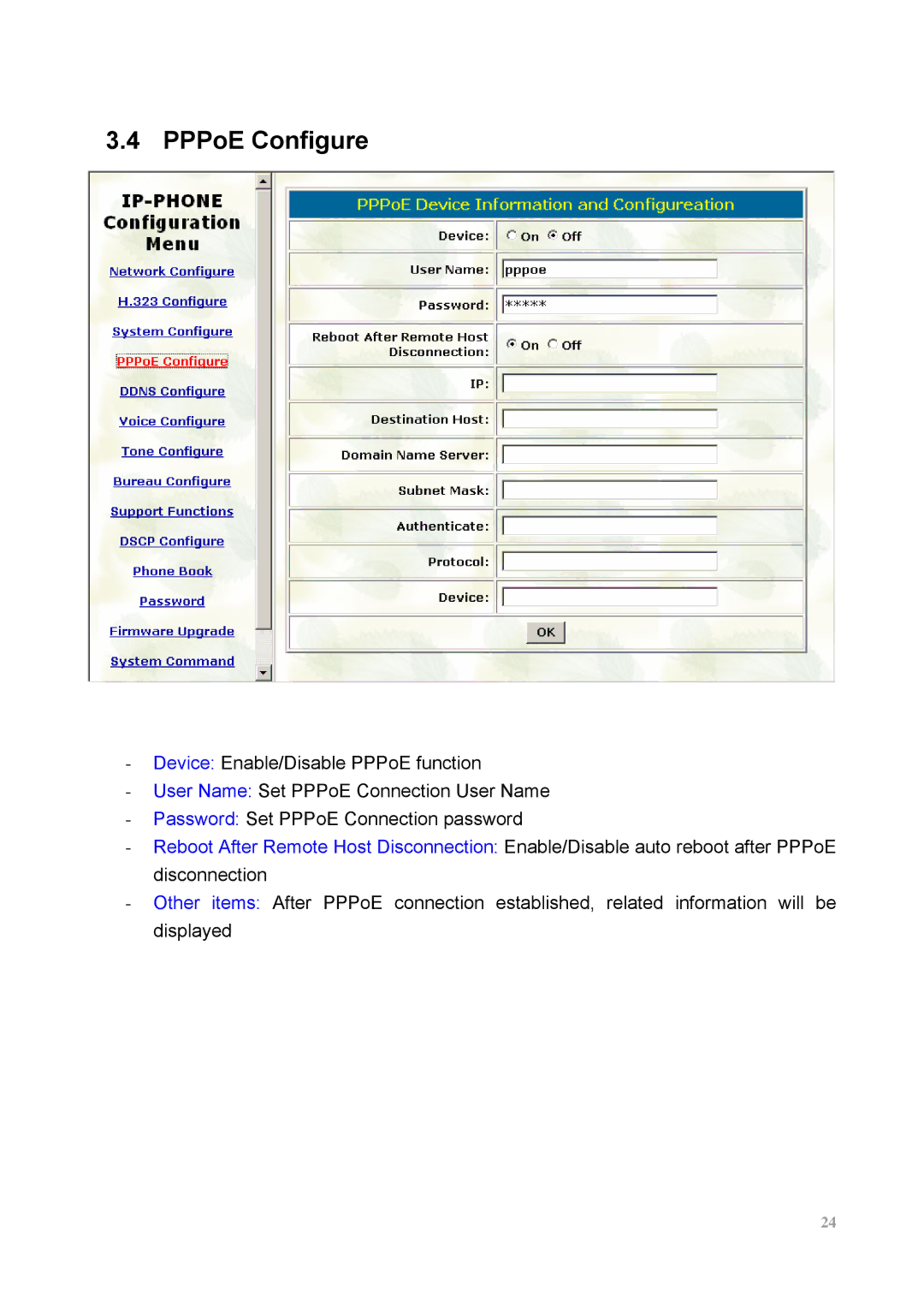 MicroNet Technology SP5100 user manual PPPoE Configure 