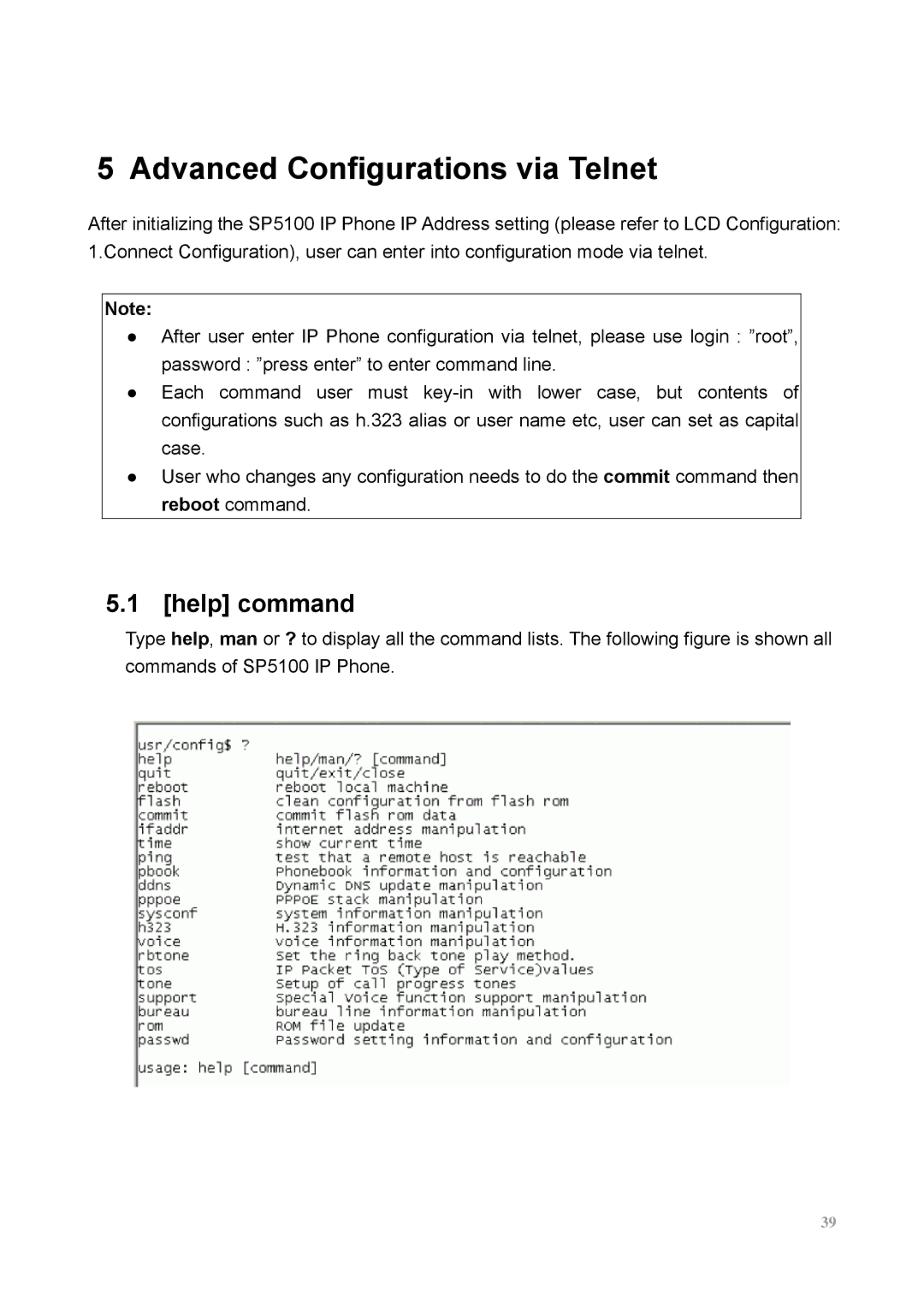 MicroNet Technology SP5100 user manual Advanced Configurations via Telnet, Help command 