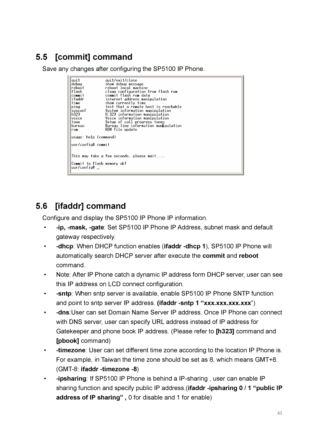 MicroNet Technology SP5100 user manual Commit command, Ifaddr command 