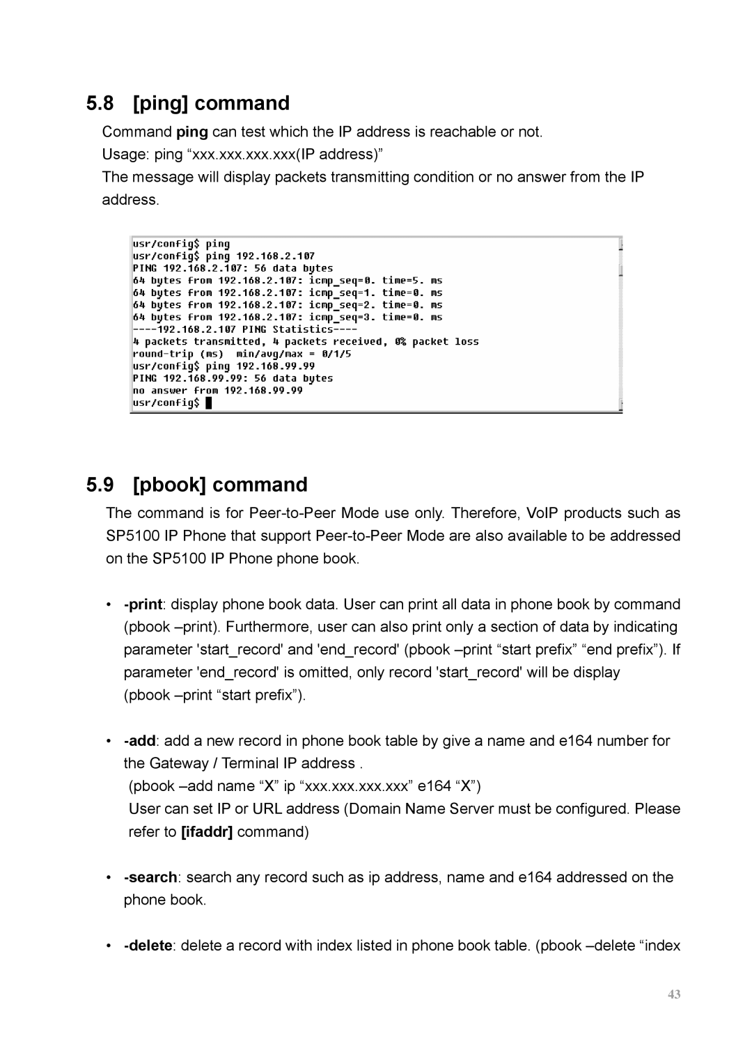 MicroNet Technology SP5100 user manual Ping command, Pbook command 