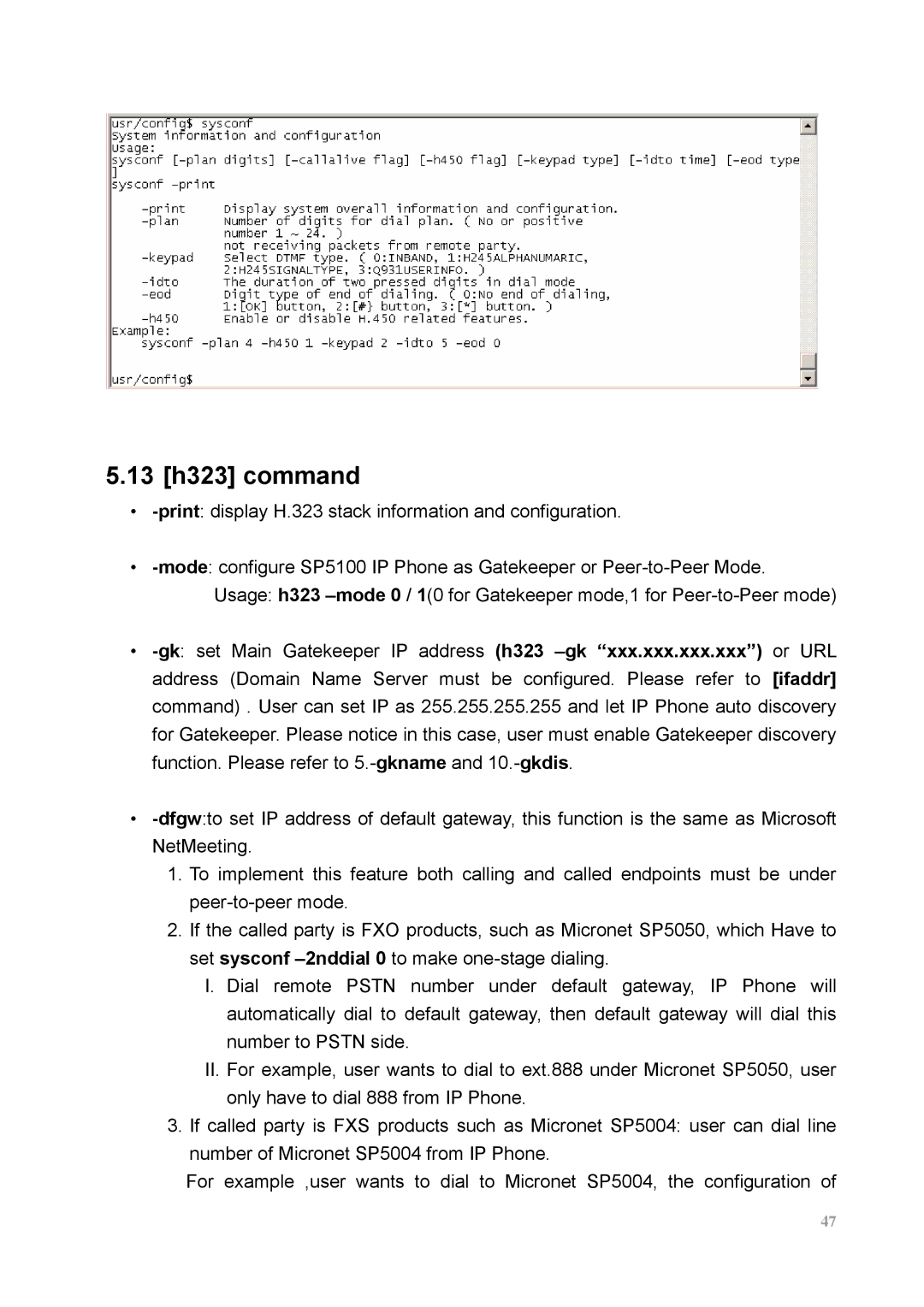 MicroNet Technology SP5100 user manual 13 h323 command 