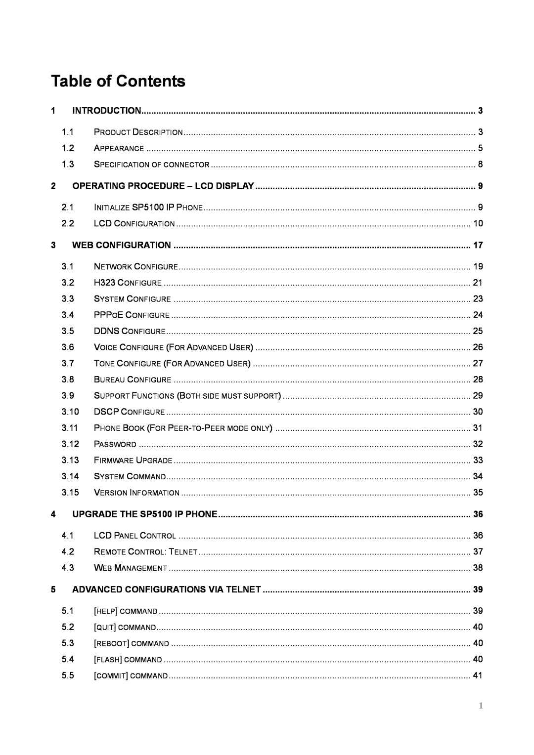 MicroNet Technology SP5100 user manual Table of Contents, Advanced Configurations Via Telnet 