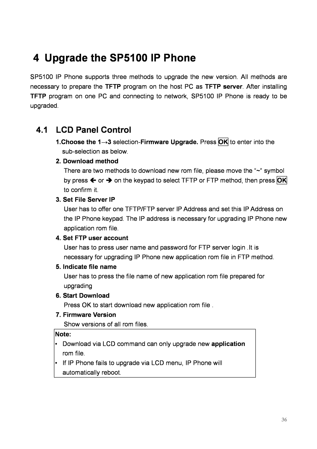 MicroNet Technology user manual Upgrade the SP5100 IP Phone, LCD Panel Control 