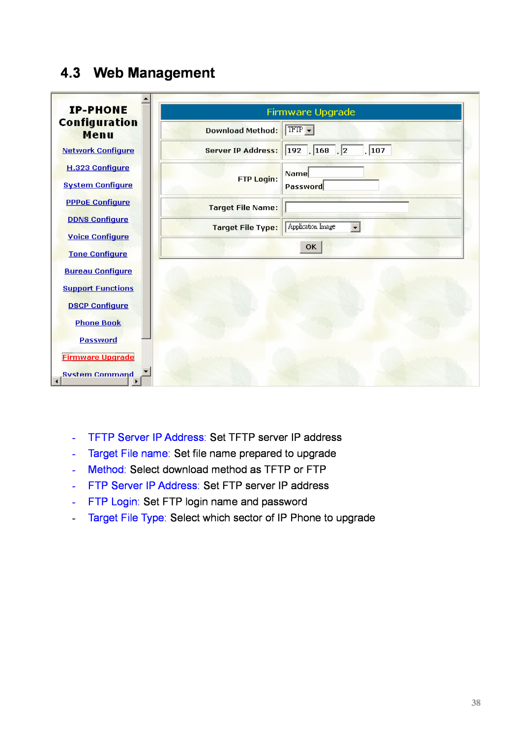 MicroNet Technology SP5100 user manual Web Management, TFTP Server IP Address Set TFTP server IP address 