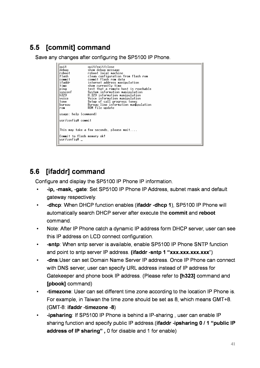 MicroNet Technology SP5100 user manual commit command, ifaddr command 