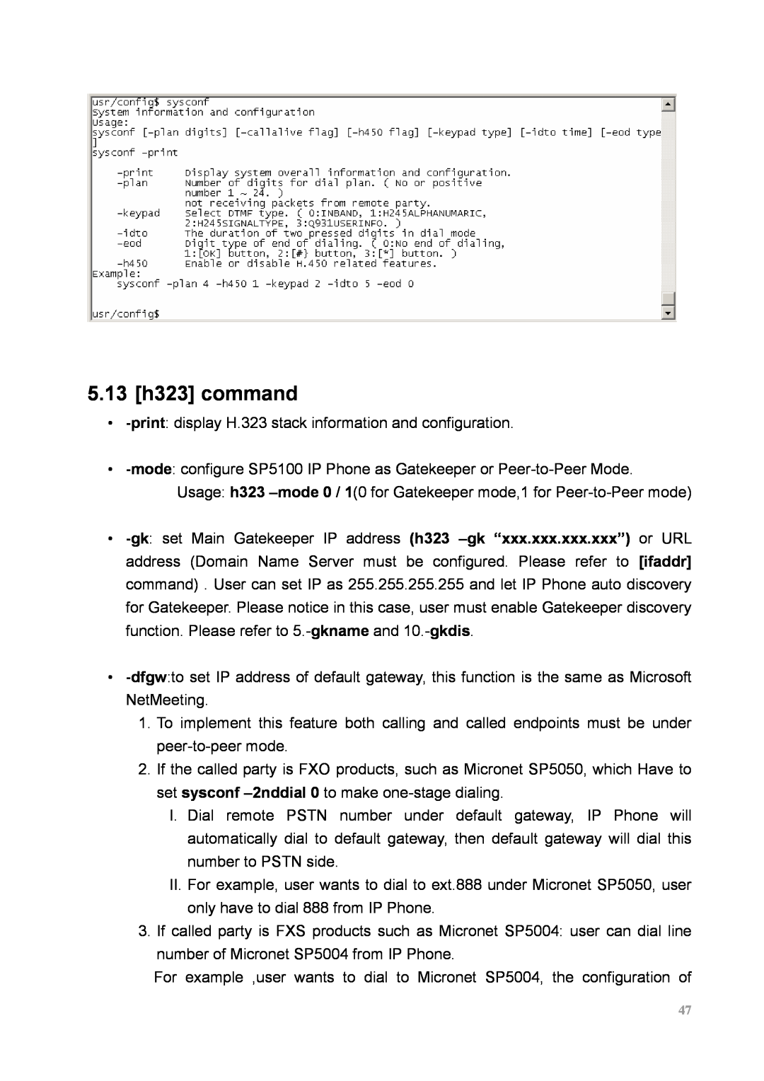 MicroNet Technology SP5100 user manual 5.13 h323 command 