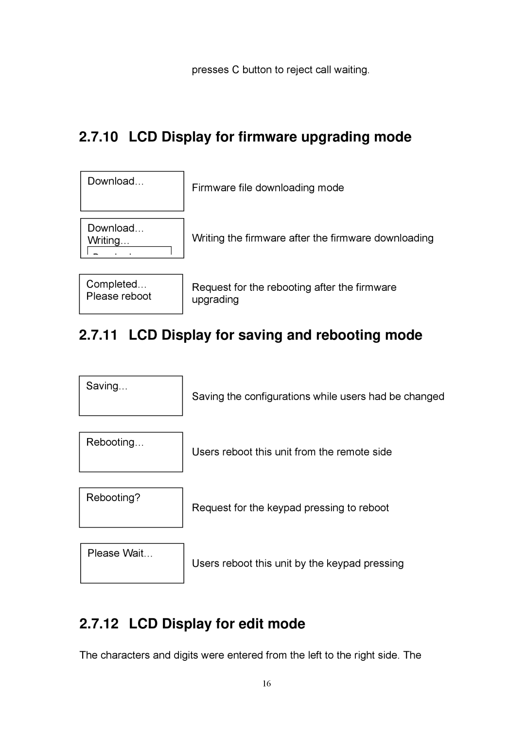 MicroNet Technology SP5101 manual LCD Display for firmware upgrading mode, LCD Display for saving and rebooting mode 