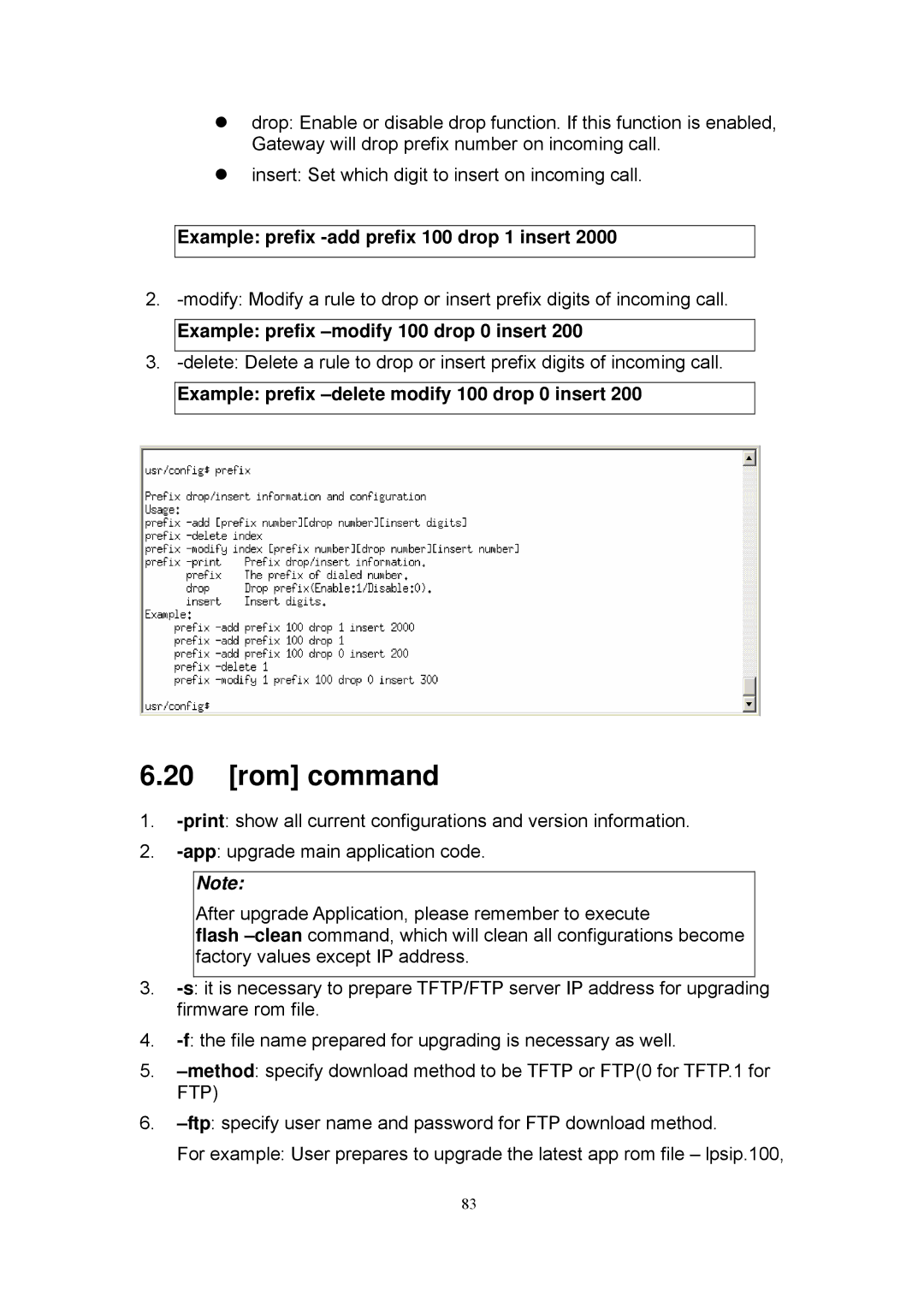 MicroNet Technology SP5101 manual Rom command, Example prefix -add prefix 100 drop 1 insert 