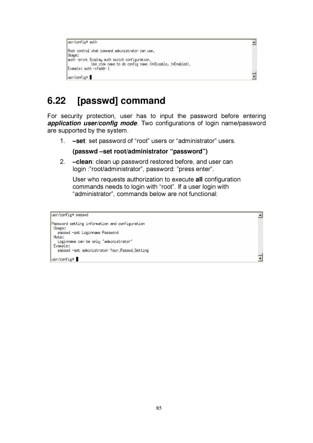 MicroNet Technology SP5101 manual Passwd command, Passwd -set root/administrator password 