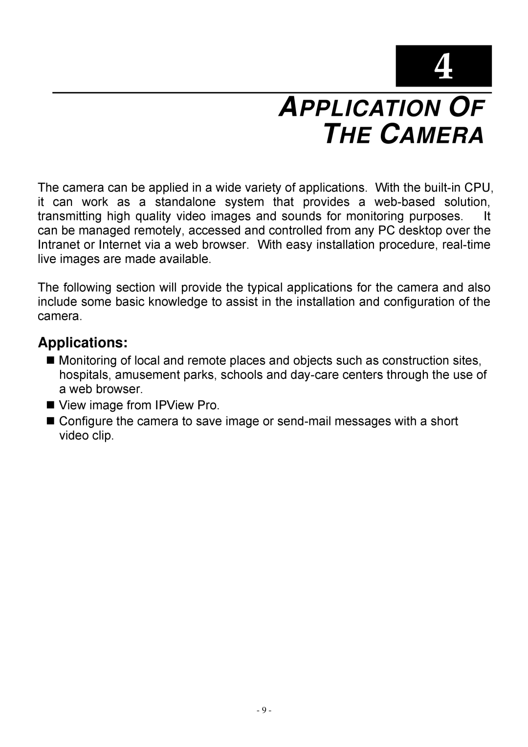 MicroNet Technology SP5530 user manual Application Camera, Applications 