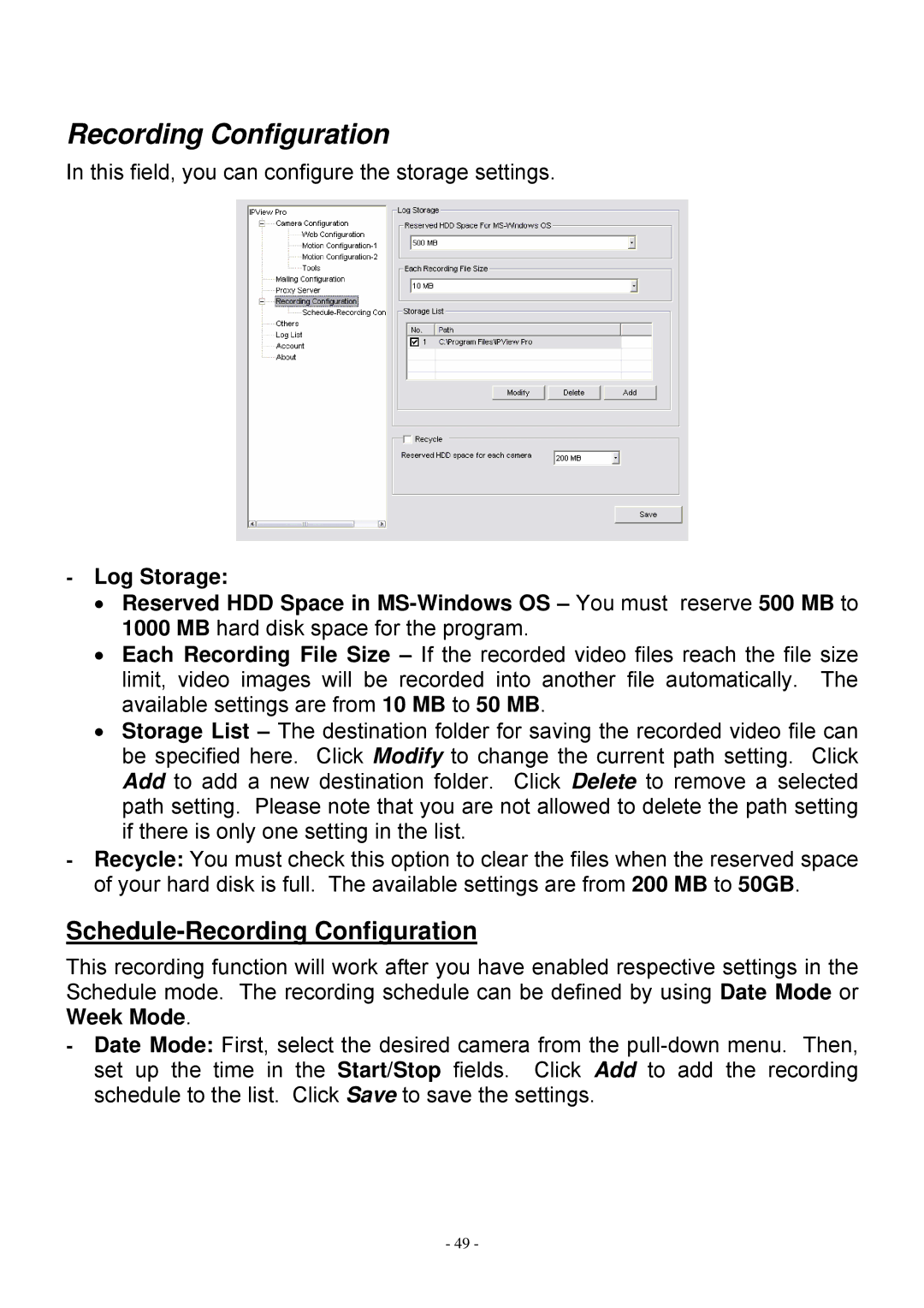 MicroNet Technology SP5530 user manual Schedule-Recording Configuration 