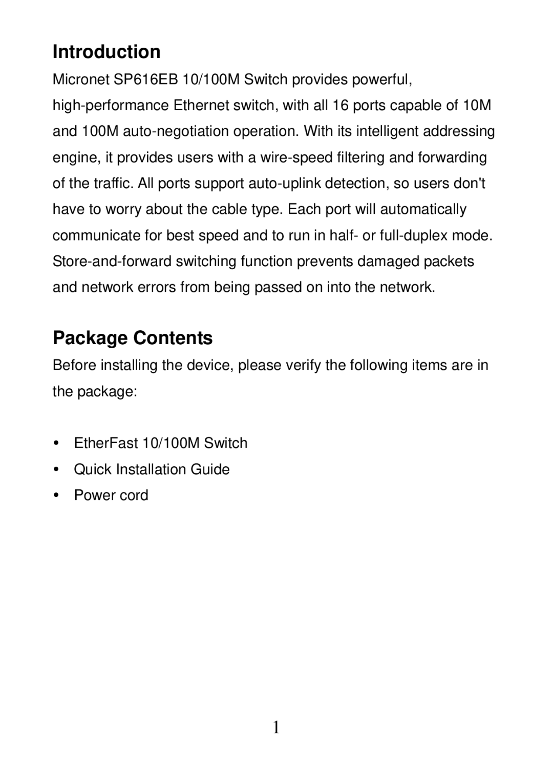 MicroNet Technology SP616EB manual Introduction, Package Contents 