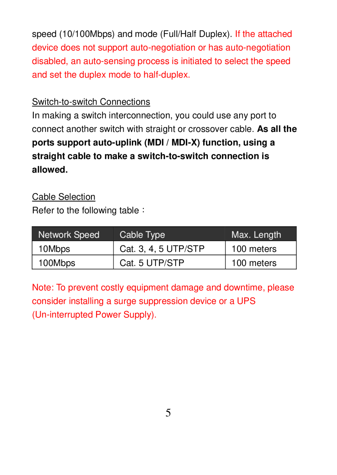 MicroNet Technology SP616R manual Network Speed Cable Type Max. Length 