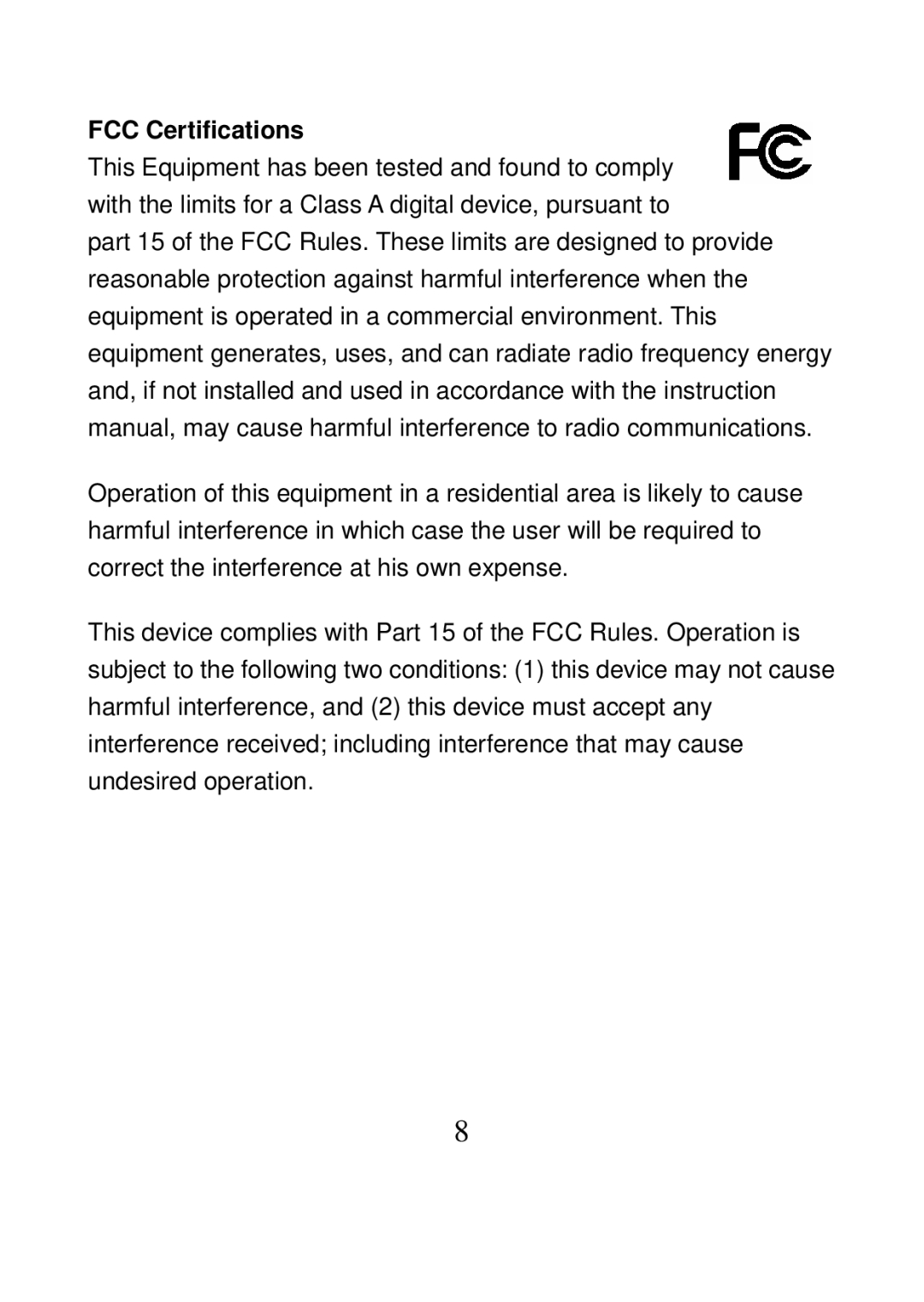 MicroNet Technology SP616R manual FCC Certifications 