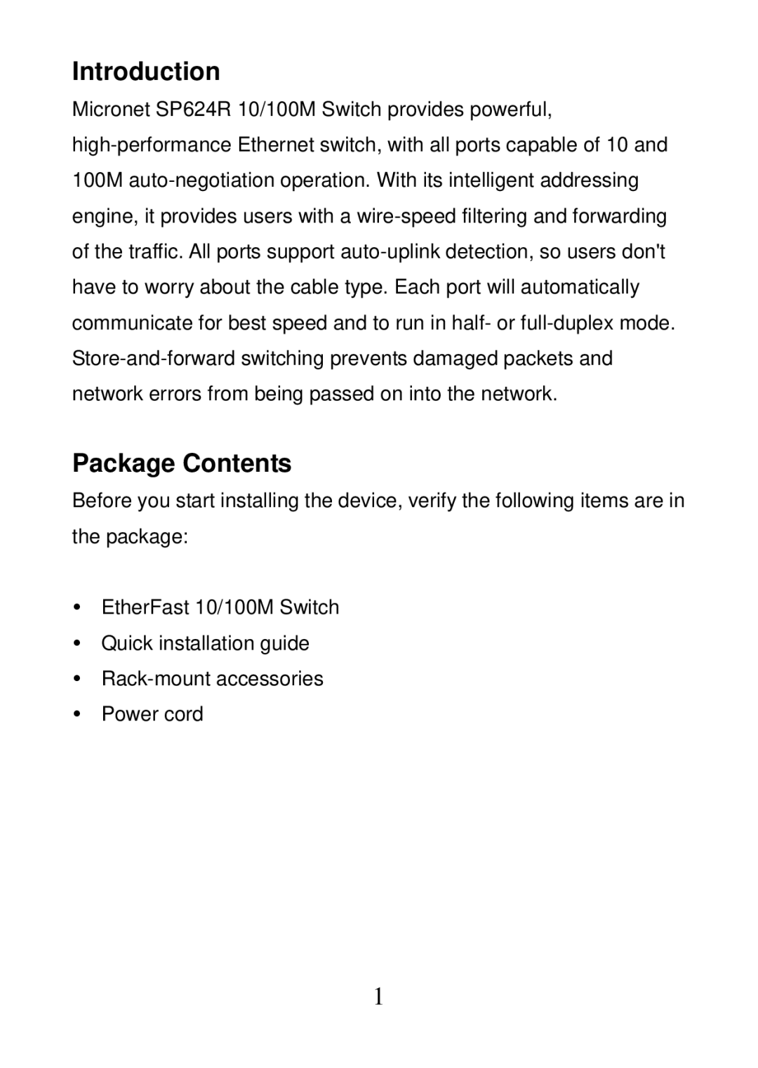 MicroNet Technology SP624R manual Introduction, Package Contents 